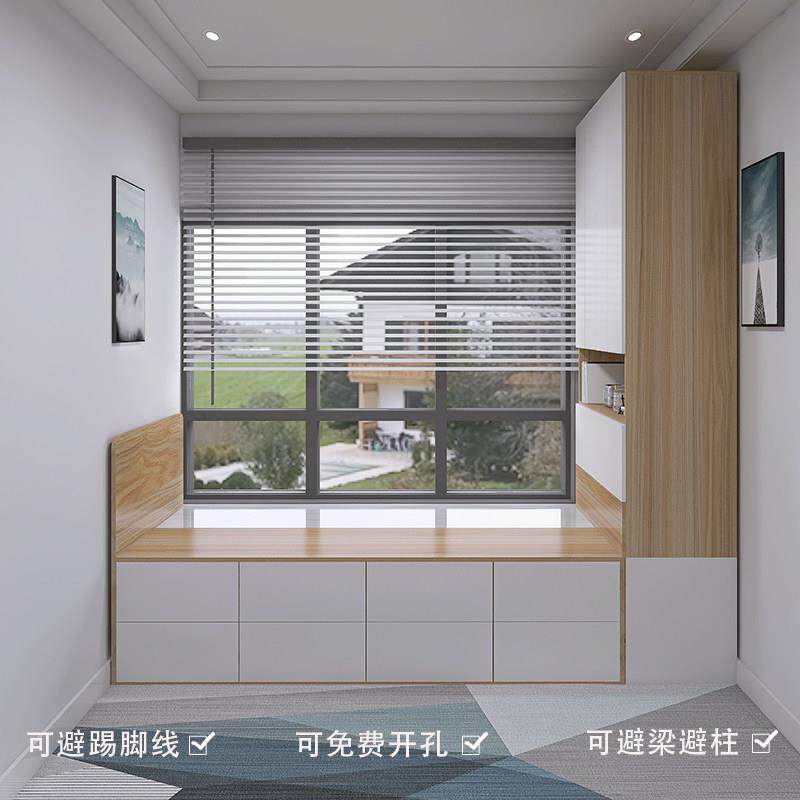 飘窗拼接床带储物立柜一体延伸窗台榻榻米床箱衔接飘窗一半实木床