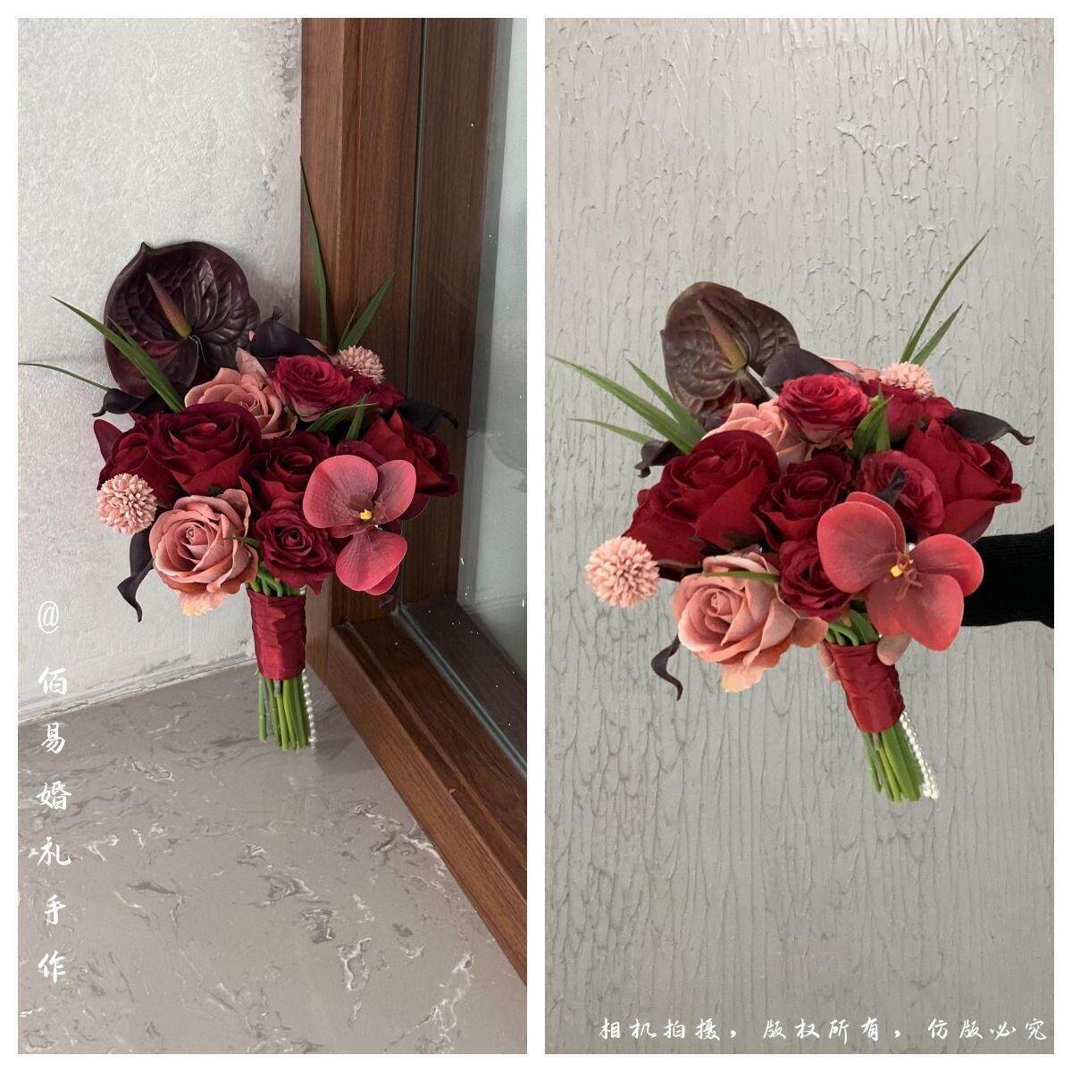 hot红色手捧领证彷真花束中式秀禾古装手花结婚礼物DIY球形特惠