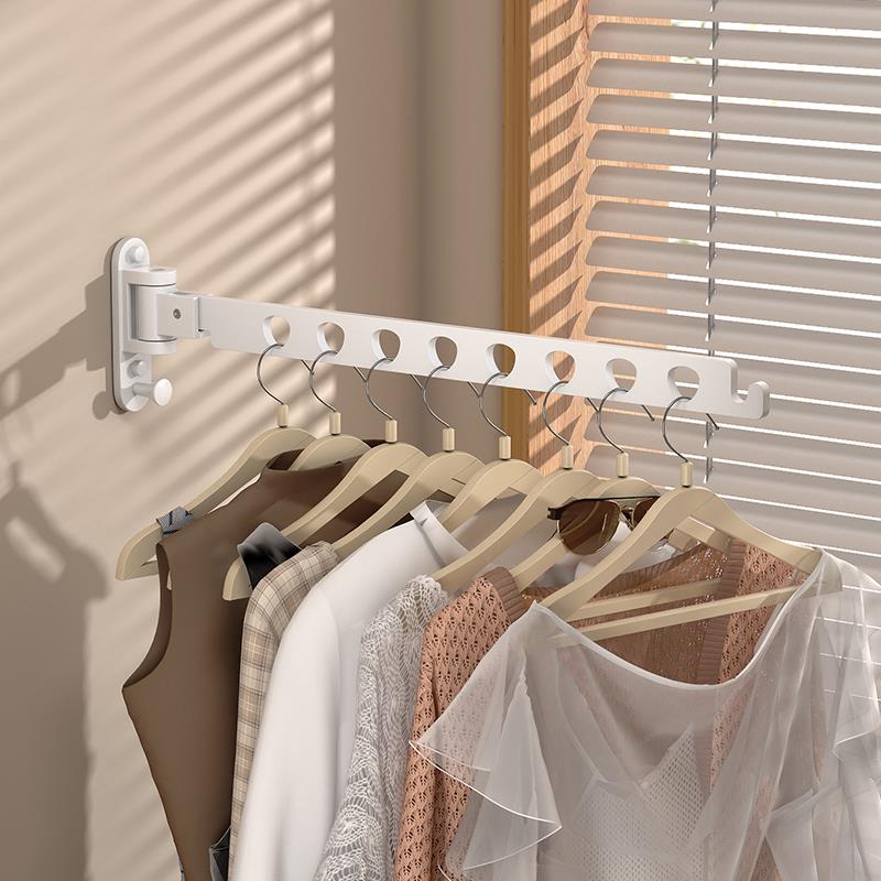 白色免打孔卫生间阳台折叠旋转晾衣架隐藏壁挂窗户挂衣服晾晒内衣