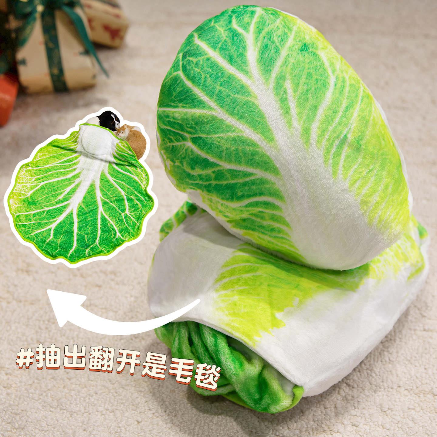 创意白菜抱枕被子两用办公室午睡毯子车载毛毯二合一靠枕盖毯枕头图片