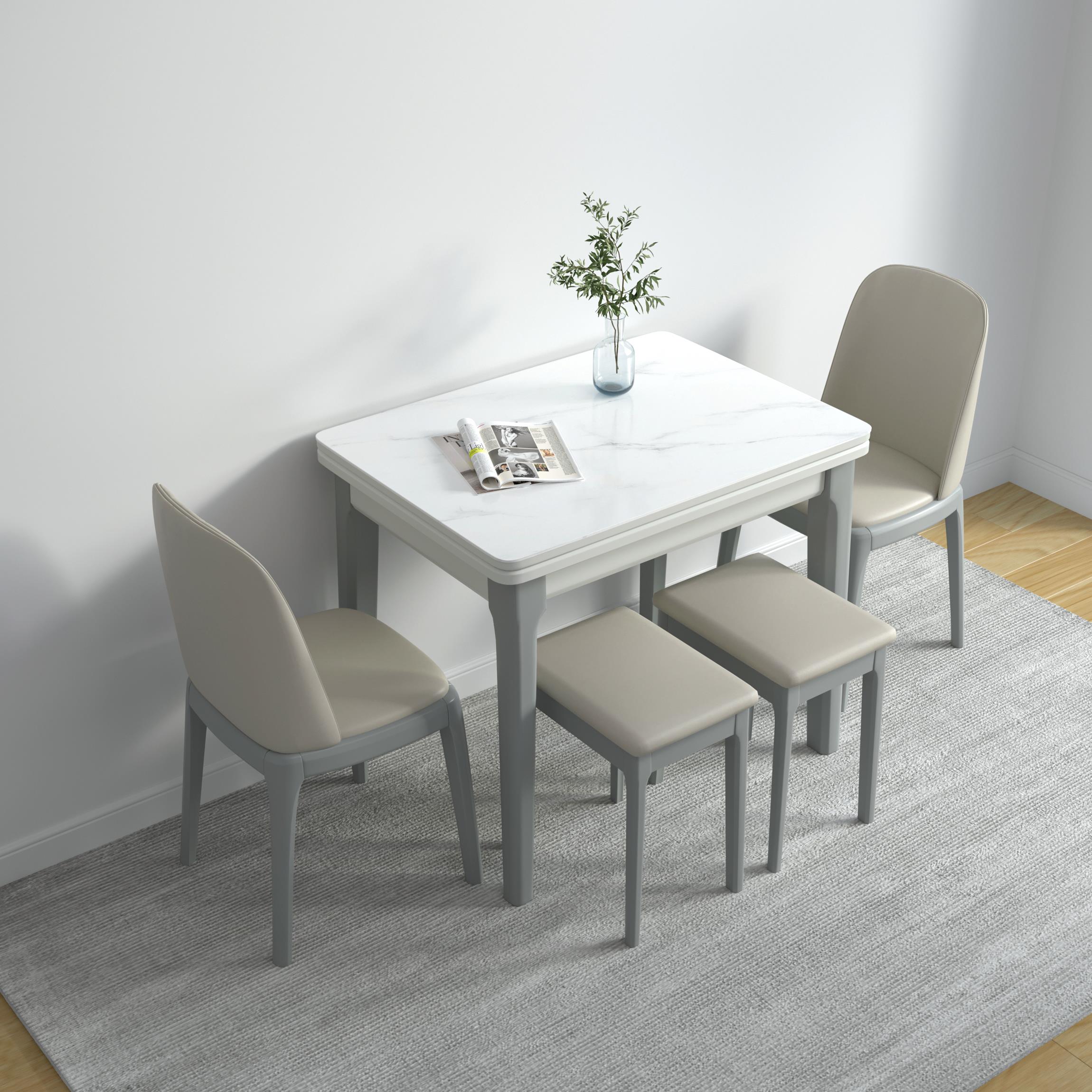 实木折叠餐桌小户型轻奢家用多功能可伸缩岩板灰色简约现代饭桌子