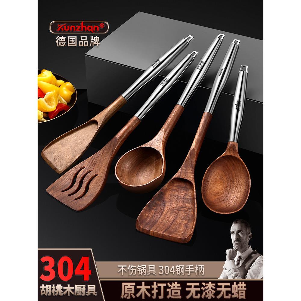 304不锈钢锅铲不粘锅专用木质耐高温家用厨房汤勺饭勺炒菜煎铲子