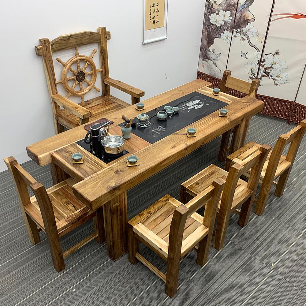 实木茶桌椅组合老船木功夫小茶几自动上水茶台桌办公家具套装一体