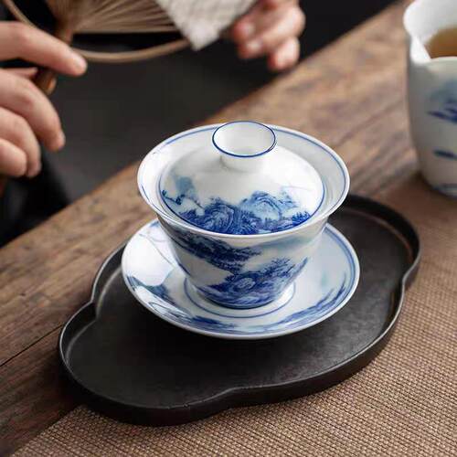 德化白瓷盖碗单个家用薄胎三才碗带盖泡茶碗杯敬茶碗陶瓷功夫茶具