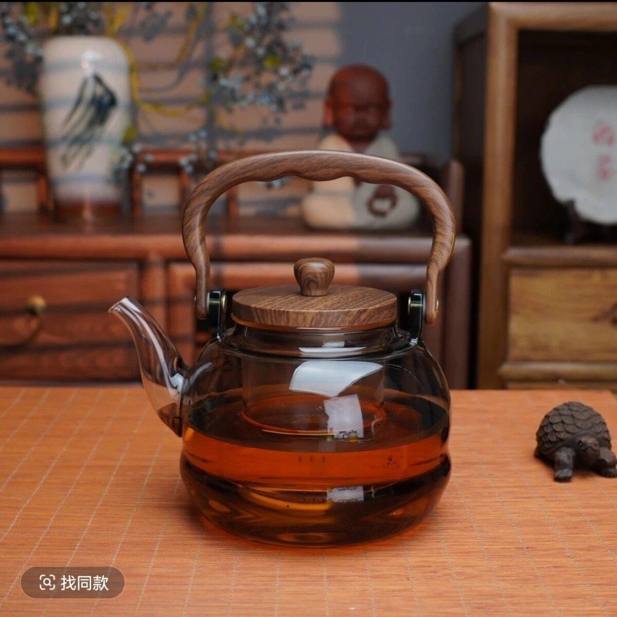 1200ML大容量蒸煮玻璃烧水壶高硼硅煮茶壶可明火加热家用烧水壶