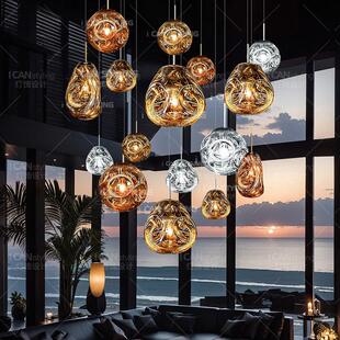 设计师玻璃熔岩吊灯loft覆式楼梯间别墅挑高客厅长线吊灯挑空饭厅