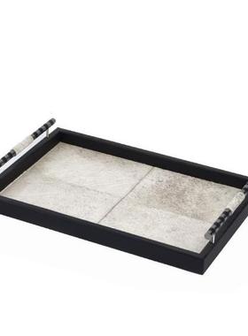 轻奢高级感皮革马毛香薰托盘玄关钥匙收纳装首饰品桌面摆件收纳盘