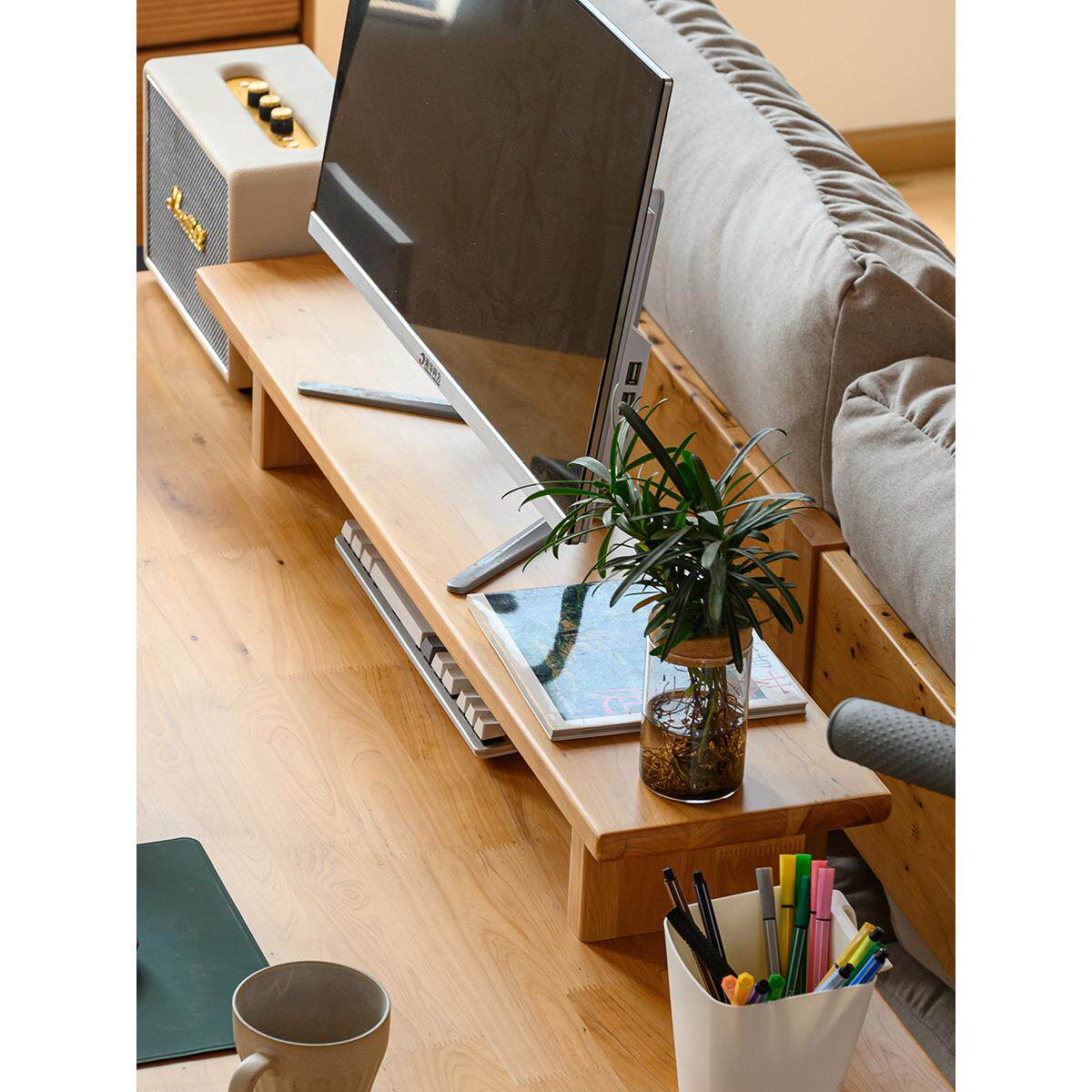 纯实木台式电脑屏幕显示器桌面增高架办公桌显示屏底座架支架垫高