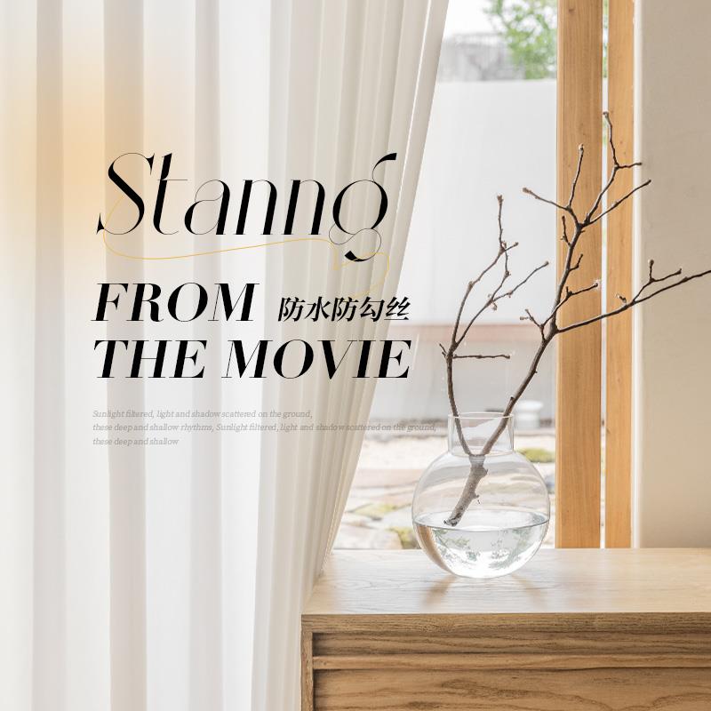 月影透光不透人防水防勾丝防隐私科技白色纱帘定制化妆室防窥纱帘