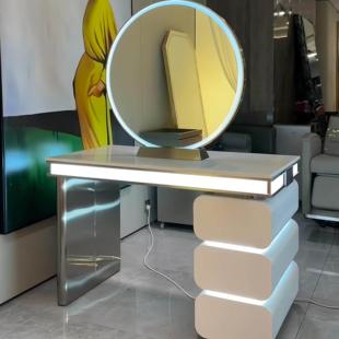 网红美发店镜子发廊专用全身落地镜带不锈钢柜子烫染剪发区镜台