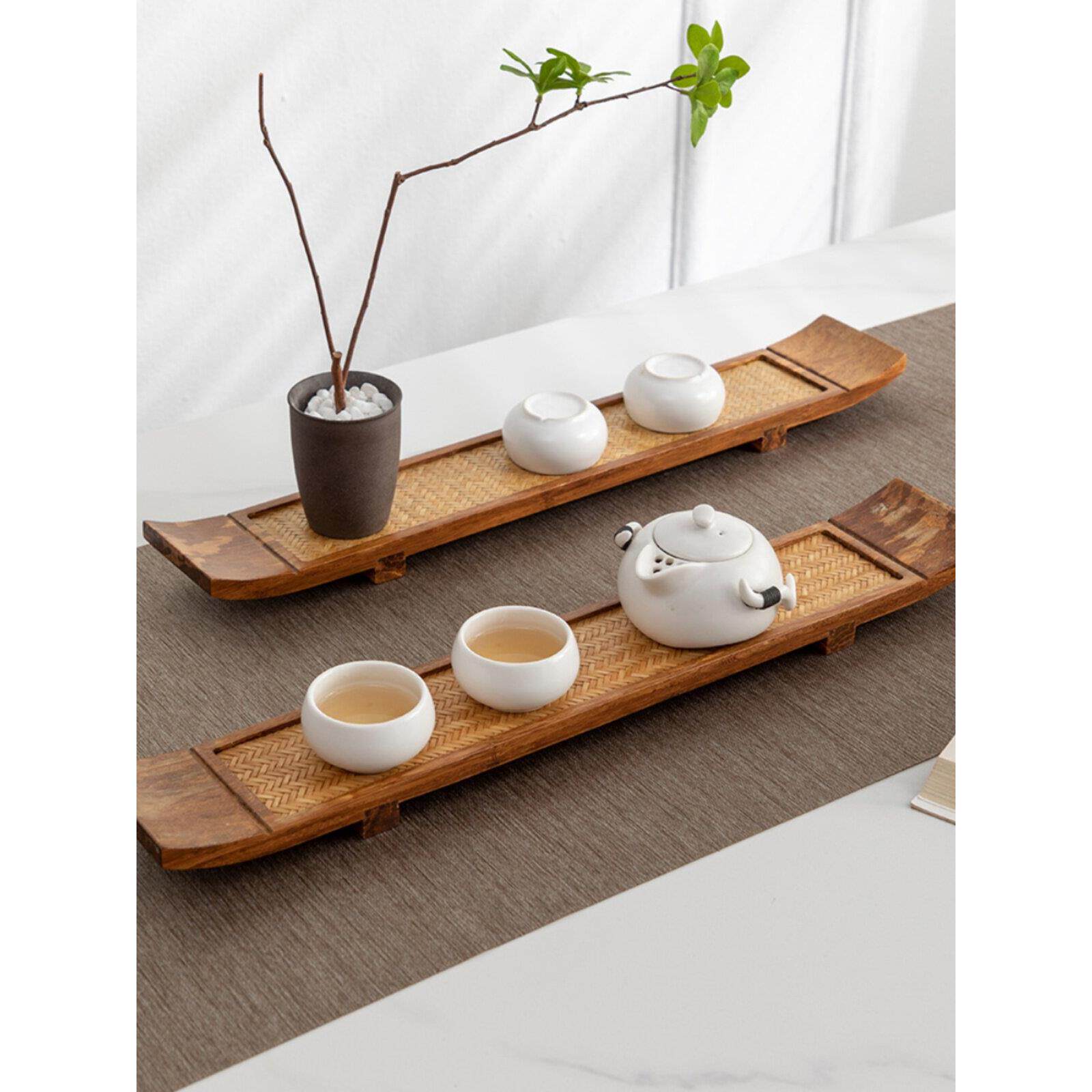 竹制席面杯托茶杯架托盘架子茶具茶托茶杯垫竹收纳家用轻舟造型盘