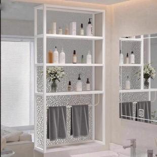 卫生间半墙隔断屏风干湿分离设计客厅洗漱台浴室置物架简约轻奢款