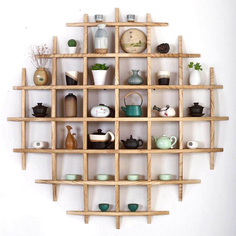 实木博古架中式挂墙置物架多宝格茶壶架摆架壁挂式茶杯茶具展示架