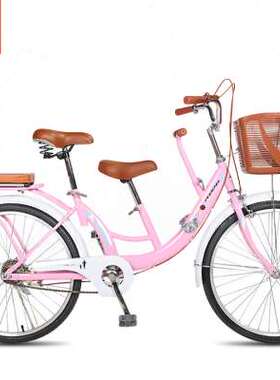 极速凤凰牌淑女车自行车24寸单速亲子车可带娃母子车休闲车女式单
