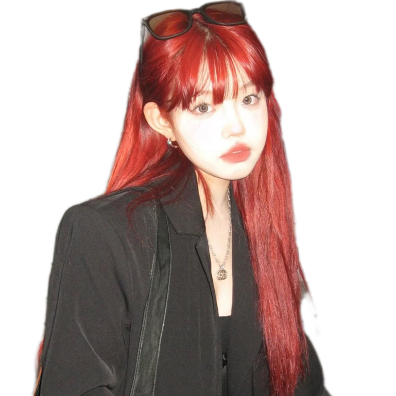 小鱼海王湄拉红色假发全头套辣妹女团发色彩色一刀切jk潮酷帅整顶