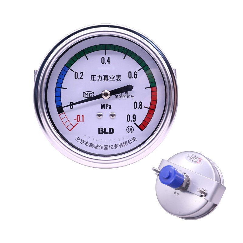 BLD布莱迪全不锈钢夹层灭菌器炉柜夹套轴向卡子真空压力表YTH98ZK