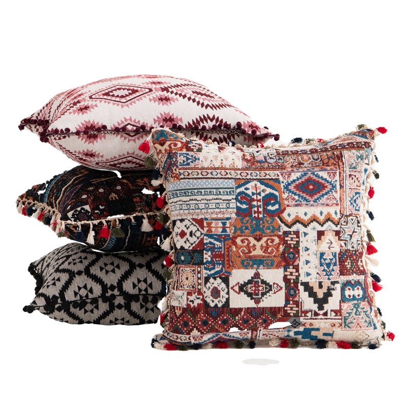 热销新款美式ins风民族风抱枕摩洛哥花朵立体毛球几何个性靠垫抱