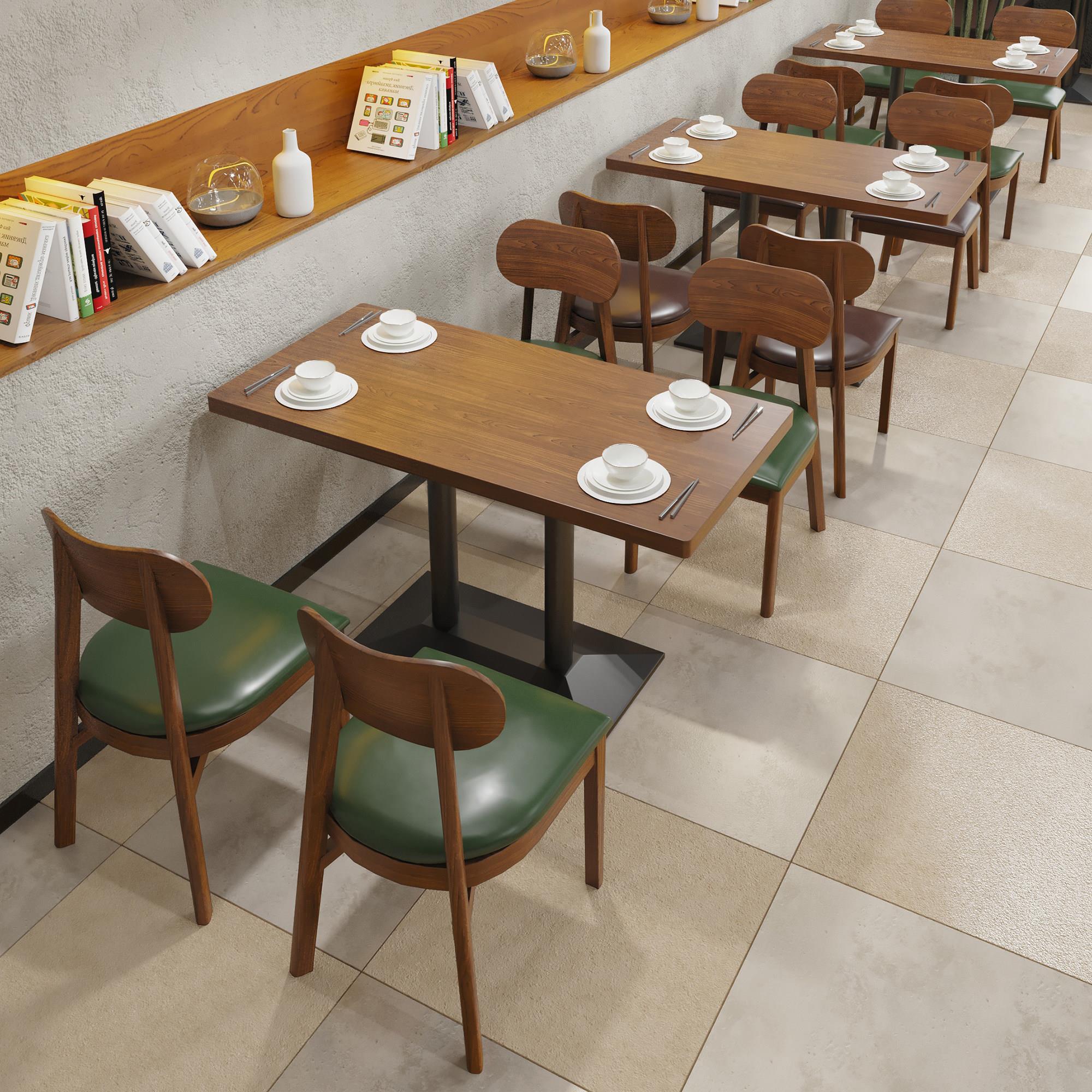 定制复古风餐饮店桌椅组合小吃店面馆实木椅子食堂甜品奶茶店餐桌