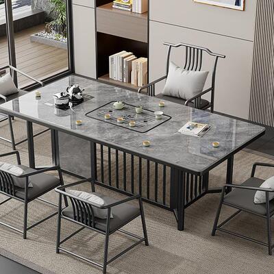 2025新款中式岩板茶桌客厅家用泡茶办公茶桌烧水壶一体嵌入式茶几