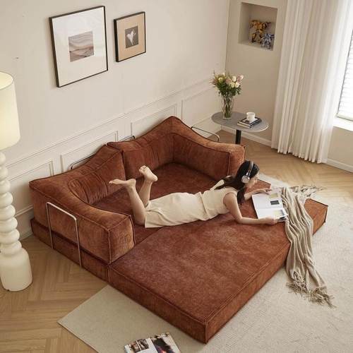 新款沙发床模块两用复古小户型客厅布丁折叠布艺沙发中古风