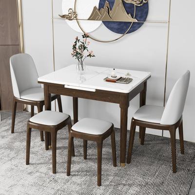 新中式岩板实木伸缩桌小户型现代简约多功能可折叠餐桌家用省空间