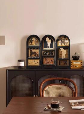 采购产品中世纪风格桌面屏风装饰品，覆古客厅电视柜装饰画，入口