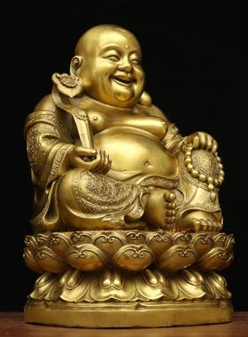 纯黄铜弥勒佛像大肚笑佛像供奉摆件家居饰品如意弥勒佛招财摆设
