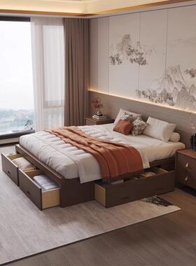 无床身无床架无靠背落地式新中国风平台低床实木榻榻米床箱