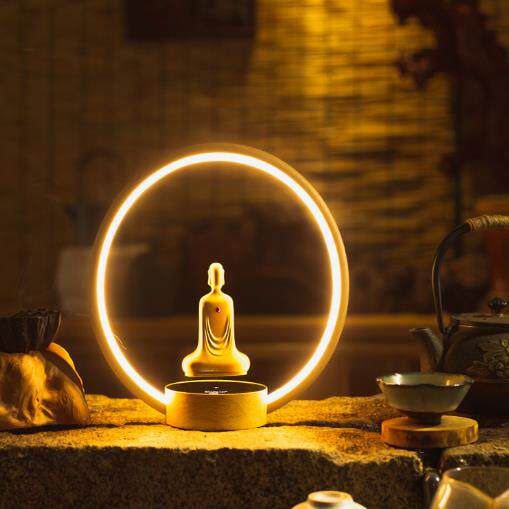 镀金佛像磁浮LED小夜灯摆件玄关办公桌客厅复古科技赛博朋克