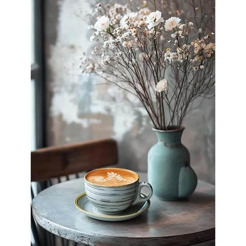 高档加厚覆古陶瓷咖啡杯碟套装拉花拿铁创意精致ins风杯子320ml