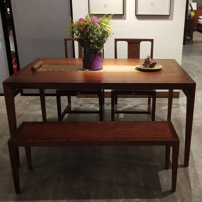 热销苏梨新中式餐桌椅组合实木餐椅子餐厅家具现代简约长方形饭台