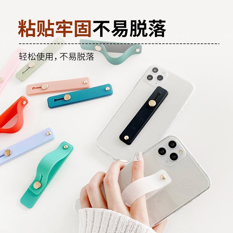 热销手机推拉式指环扣支架伸缩简约纯色环矽胶护腕支架後背贴挂钩