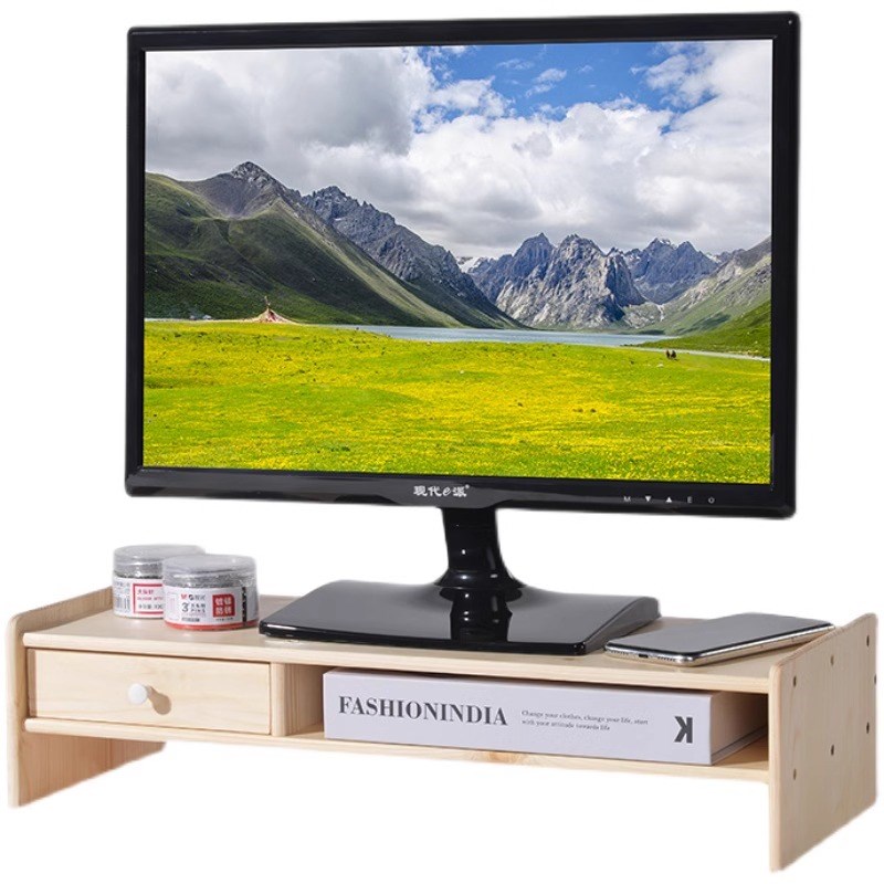 热销实木电脑增高架屏幕显示器托架台式笔记本垫高底座桌面抽屉置