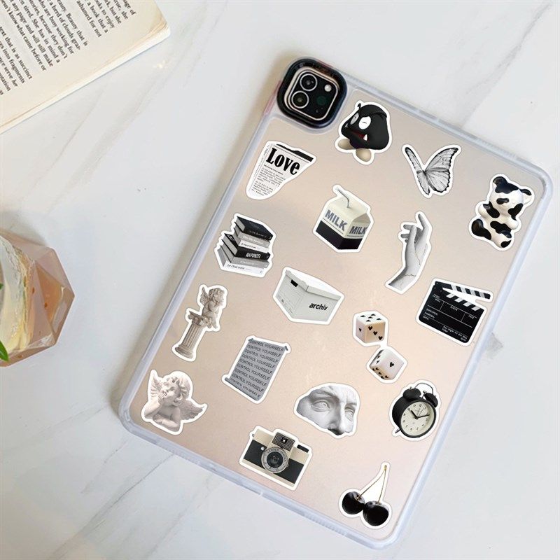50PCS Ins Style Apathy Black White Simple Decals Cute Sticke
