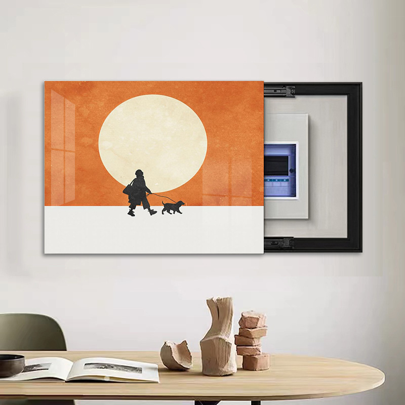 客厅现代简约北欧晶瓷电表箱装饰画客餐厅遮挡铝合金上掀推拉挂画