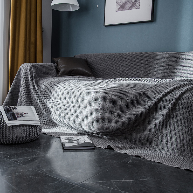 网红沙发巾沙发毯北欧纯色全盖华夫沙发布布单沙发套罩沙发垫盖布