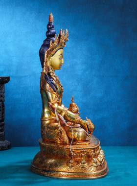 地藏王菩萨佛像摆件纯铜尼泊尔全鎏金藏传密宗佛台供奉地藏王10寸