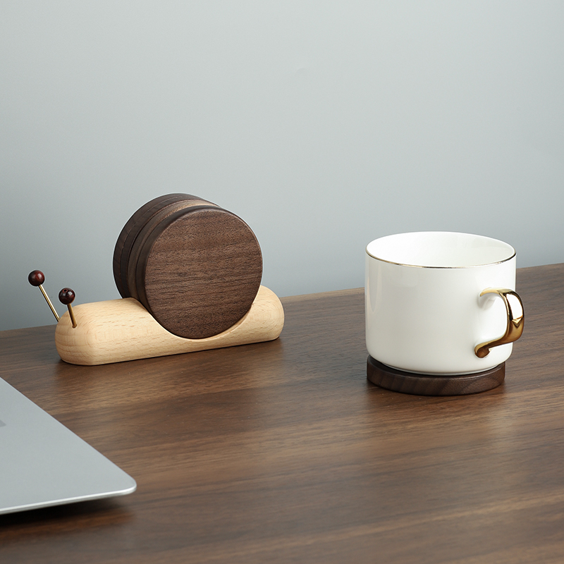 实木蜗牛杯垫隔热垫木质茶道茶垫茶托创意卡通茶具配件日式杯子垫