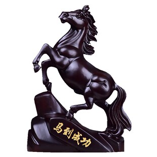 四爷黑檀木雕马摆件实木雕刻马到成功办公室桌面客厅装饰工艺品
