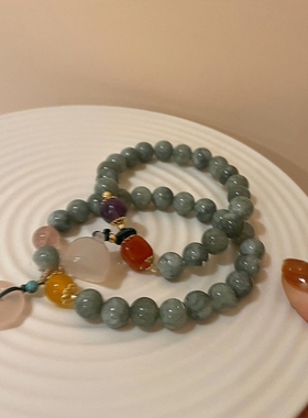 新中式平安扣玉石手链女小众设计高级感手串复古宫廷配色2023年新