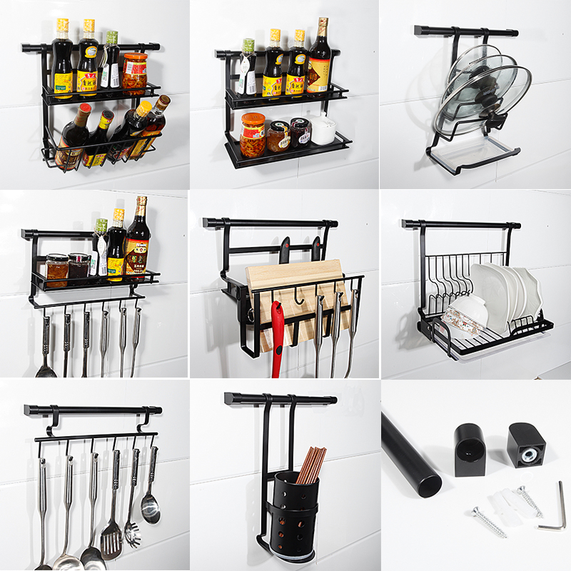 免打孔19mm套管钩厨房挂杆304不锈钢免钉黑色S挂钩管座不锈钢管子