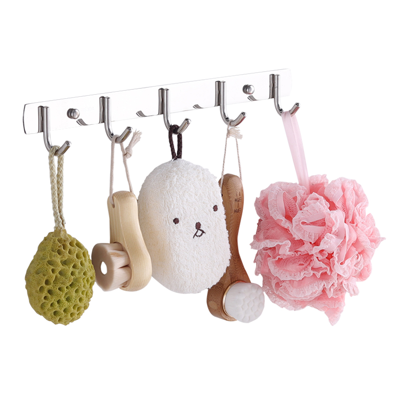 挂钩墙壁挂毛巾浴室一排挂衣架长条粘胶厨房不锈钢衣服排钩免打孔