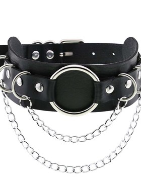 Newest Initial Necklace PU Leather Black Goth Punk Rock Chok