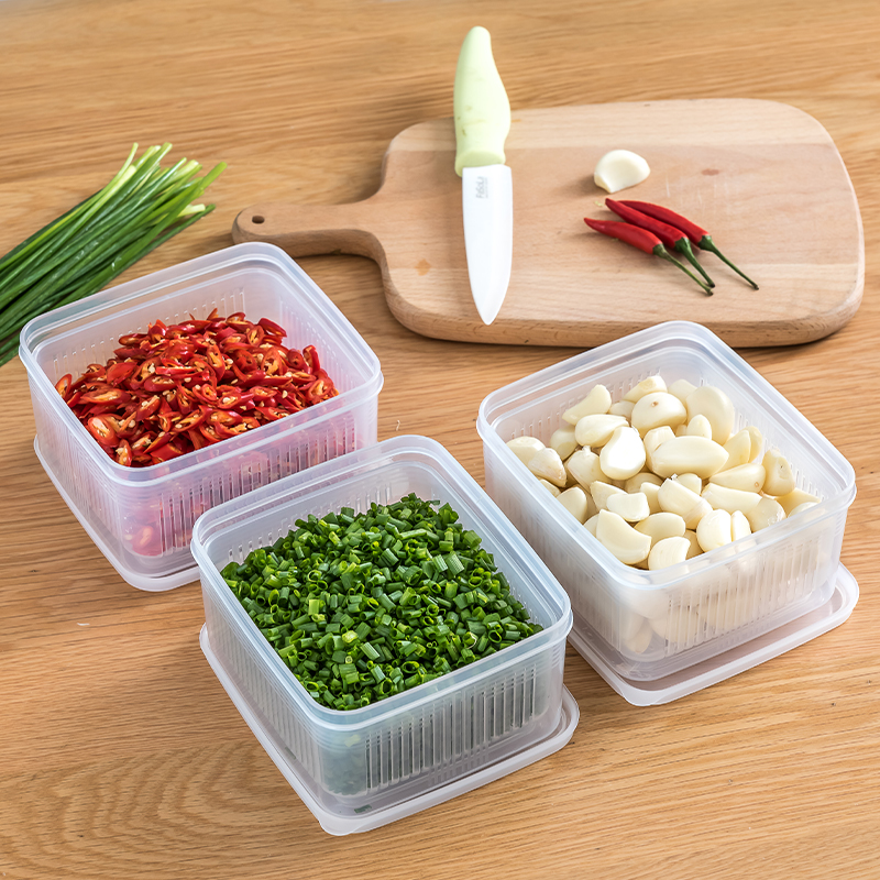 日本进口葱花保鲜盒冰箱专用姜片大蒜收纳盒可沥水食品密封储物盒