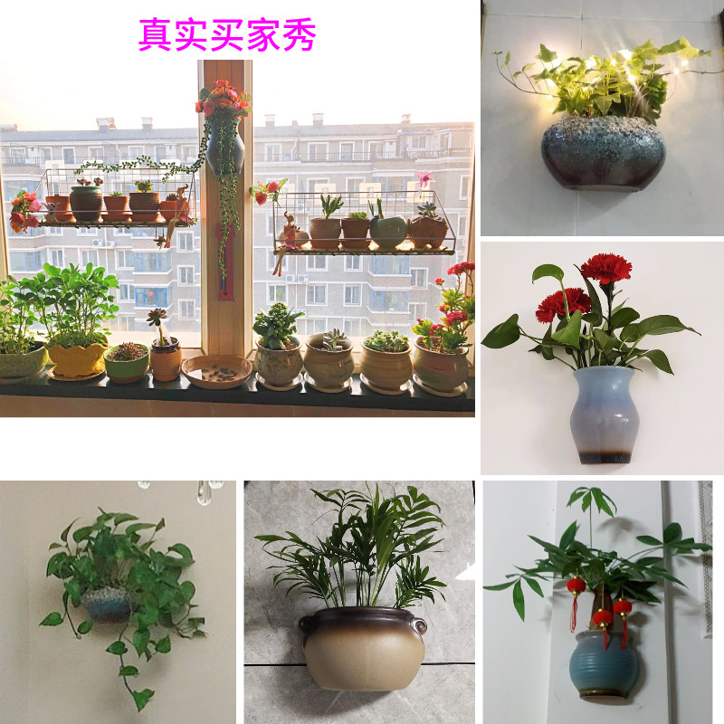 极速简约免打孔挂墙花盆欧式创意水培壁挂陶瓷盆绿萝悬挂式多肉垂