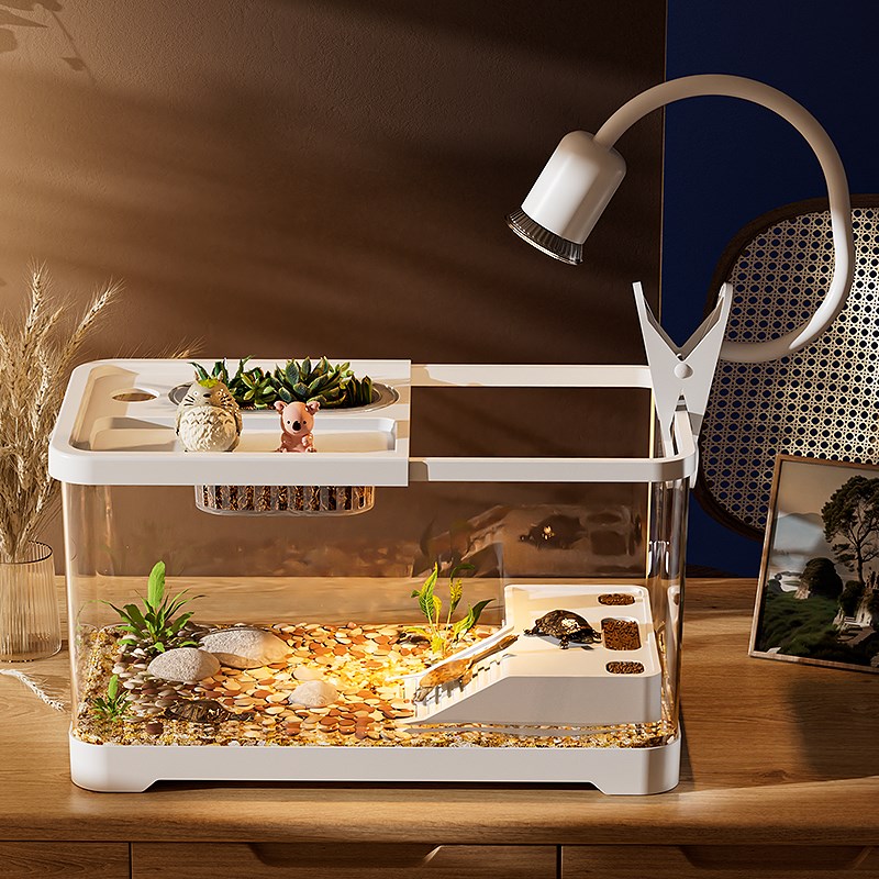 热销乌龟饲养缸生态造景家用鱼缸带爬台透明宿舍客厅桌面养乌龟箱