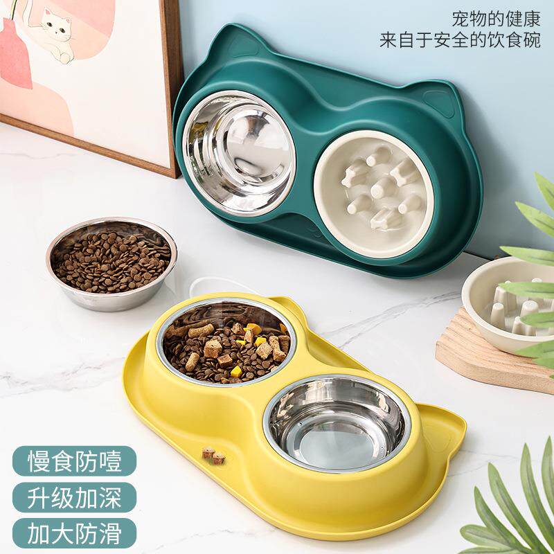 热销猫碗狗狗碗不锈钢双碗防噎慢食碗食盆防滑防打翻宠物用品