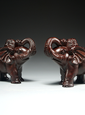 热销黑檀木雕大象摆件一对家居玄关店铺木象装饰工艺品新居开业送