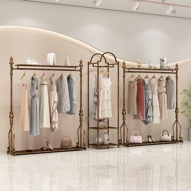 热销欧式铁艺复古服装架服装店展示架古铜挂衣架加大加粗落地服装