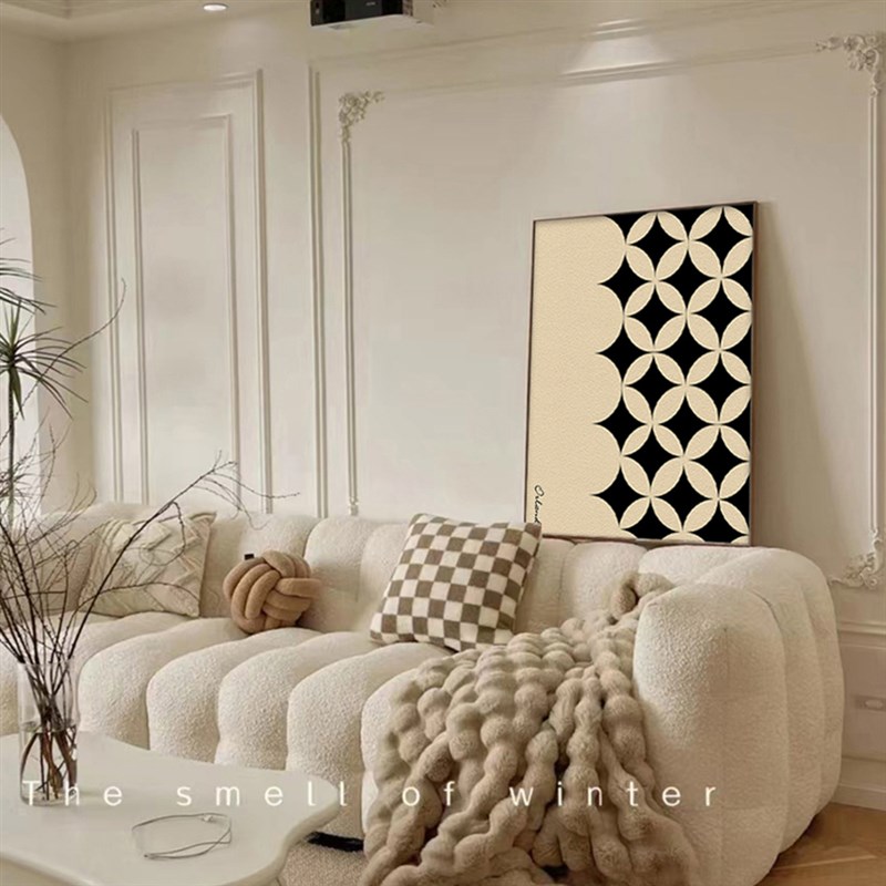 热销奶油中古风客厅装饰画抽象几何沙发背景墙落地画现代高级感装图片